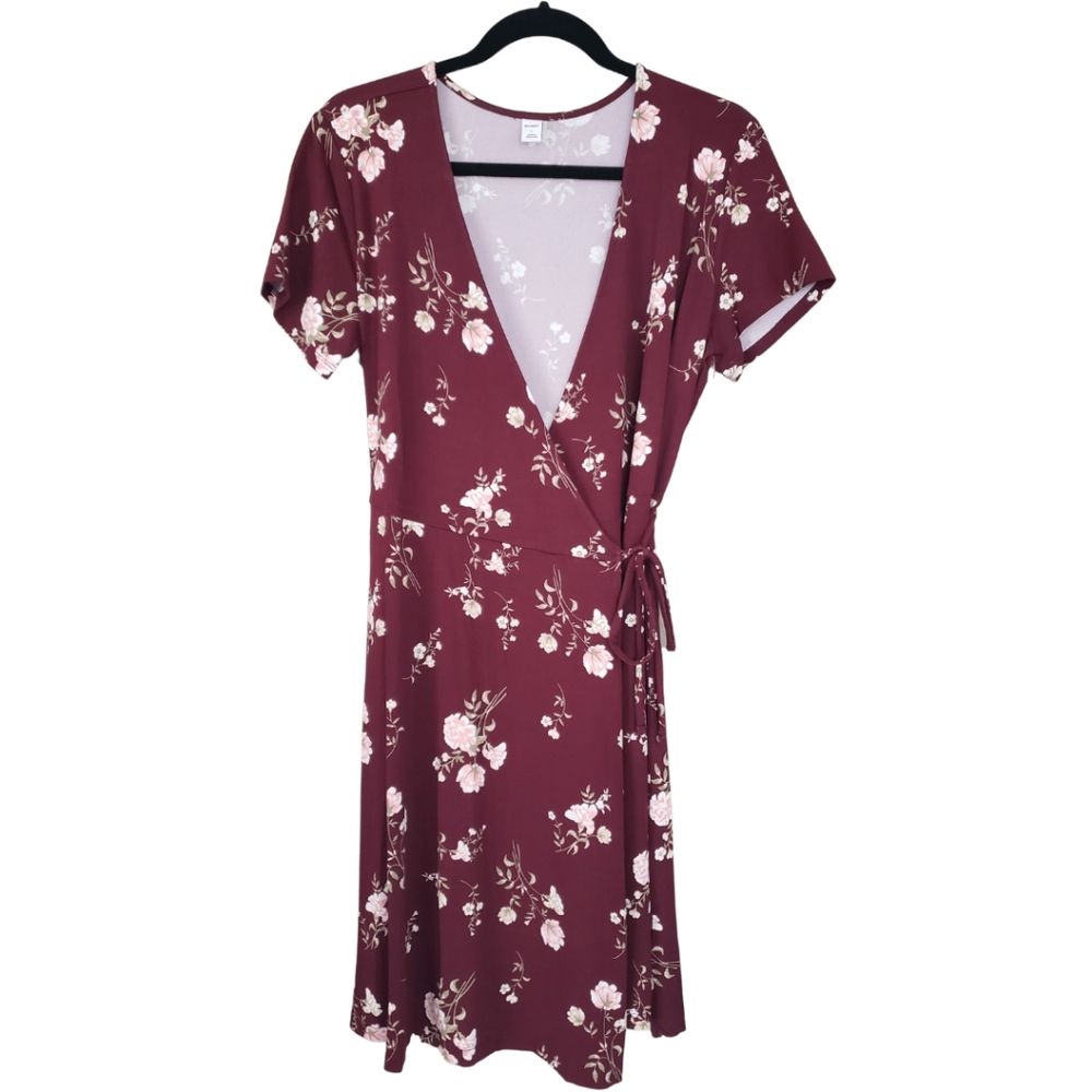 Old Navy Burgundy Floral Knit Wrap Dress
